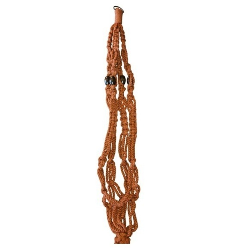 Terracotta Macrame Plant Hanger with Wood Beads Boho Retro Home Decor 34"